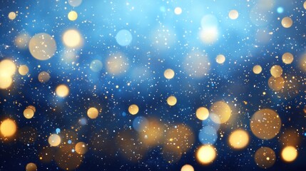 Obraz premium Magical Blue and Golden Glittering Bokeh Lights Creating a Dreamlike Festive Atmosphere