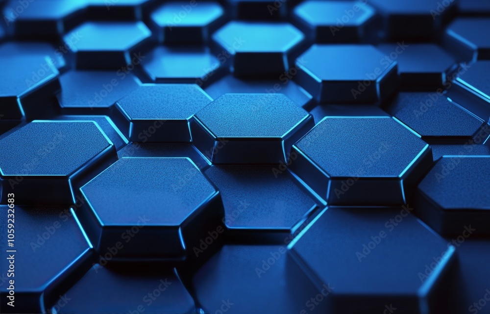 Aufkleber blue hexagonal pattern with glossy surfaces creating a modern design aesthetic at night