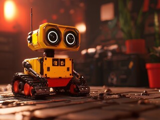 Charming Robot Character in a Futuristic Setting with Playful Details and Vivid Colors