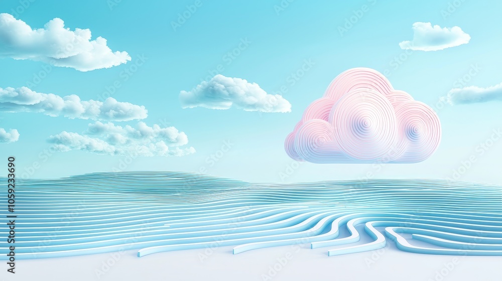 Aufkleber exploring the surreal realistic cloud art with algorithmic patterns in a digital landscape