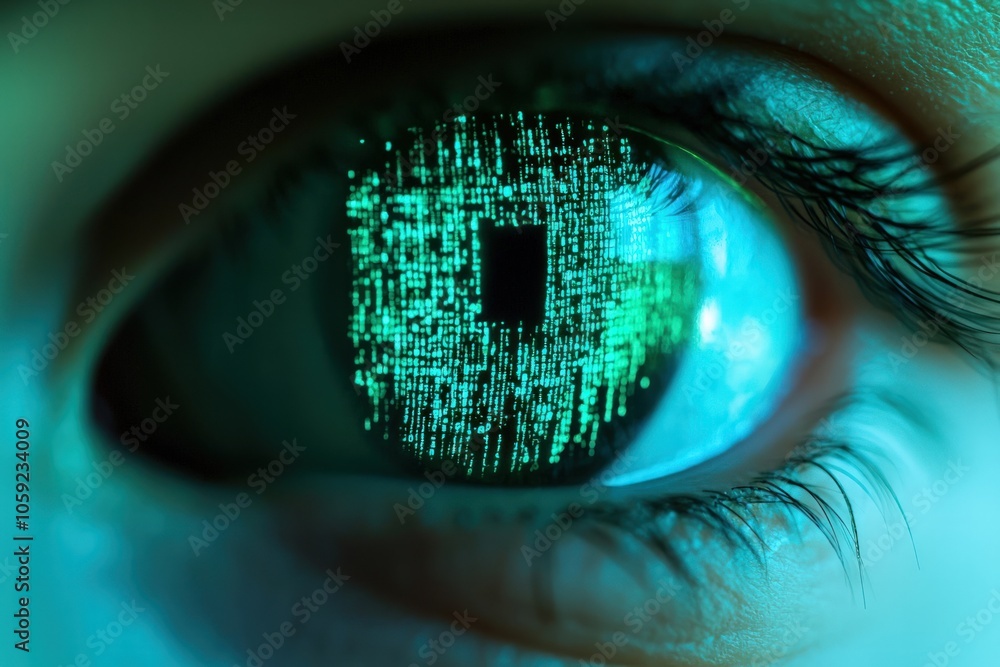 Poster exploring the intersection of technology and human perception through digital visuals