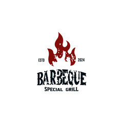 Fire Flame Vintage Retro BBQ, Special BBQ, Barbeque Label Stamp Logo design vector illustration