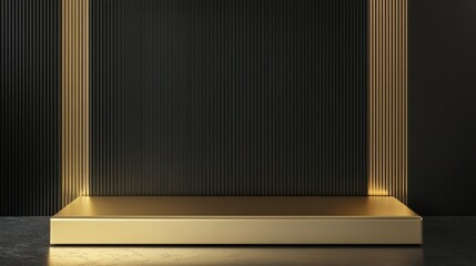 Elegant Black and Gold Modern Interior With Minimalist Geometric Design and Sophisticated Lighting