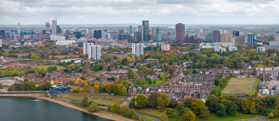 Panoramic Aerial image of Birmingham cityscape - England UK 