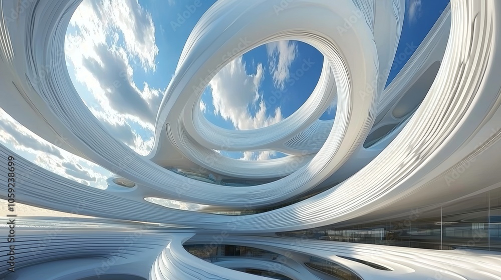 Poster design influenced by nature and soft forms in abstract architecture.