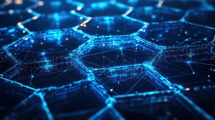 Fototapeta premium Abstract Blue and White Hexagon Pattern, Digital Network Technology Concept, Futuristic Background.