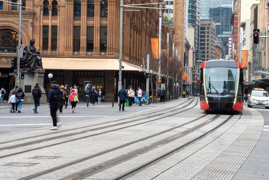 Light rail train in Sydney CBD