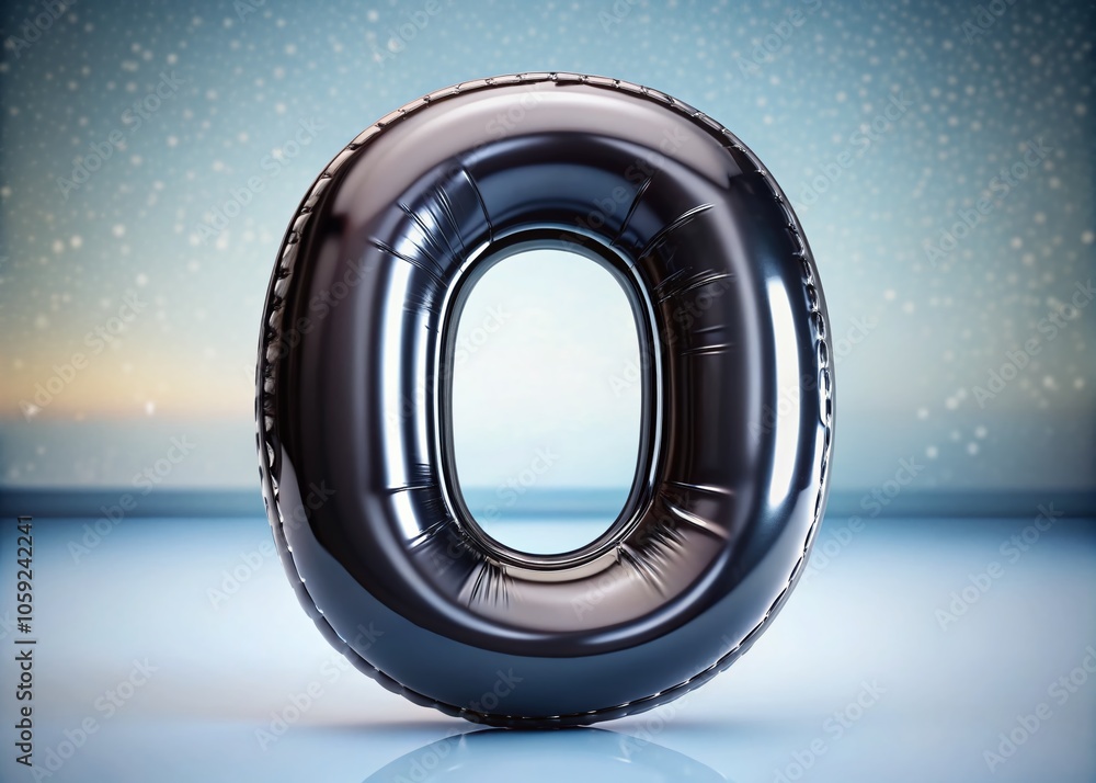 Poster aerial view of inflated glossy black letter o - 3d render of latex bubble font for graphic design an