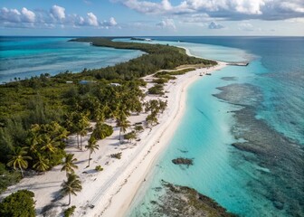 Obraz premium Aerial View of Nassau, Bahamas: Stunning Coastline with White Sand and Turquoise Waters for Paradise Beach Imagery