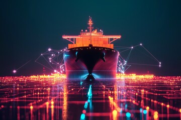 Futuristic Cargo Ship with Digital Network Connections