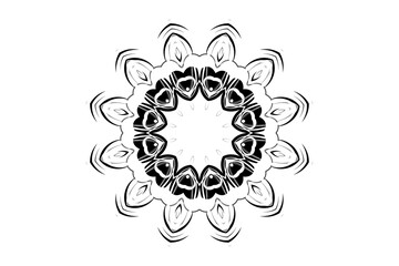 Black and white mandala with radiating patterns, ideal for meditation and spiritual spaces
