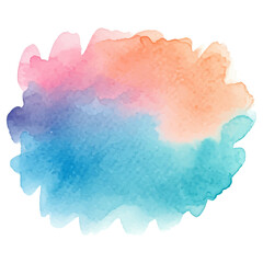 A vibrant watercolor wash in shades of purple, pink, and blue, creating a soft, abstract shape on a white background.