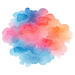 A vibrant watercolor wash in shades of purple, pink, and blue, creating a soft, abstract shape on a white background.