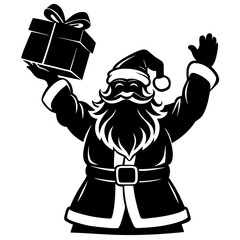 Silhouette of Santa Claus Holding a Gift on White Background