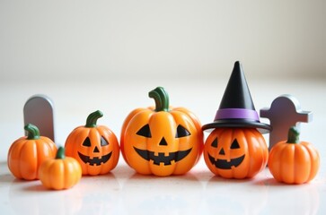 Halloween holiday toy pumpkins, toy caps, toy graves, toy candles,
