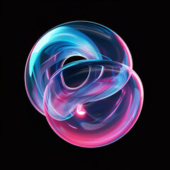holographic blob shape, inspired by number 7 shape, purple + orange + blue colours gradient, isolated on black background 