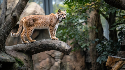 Fototapeta premium A Eurasian lynx lives at the Straubing zoo.
