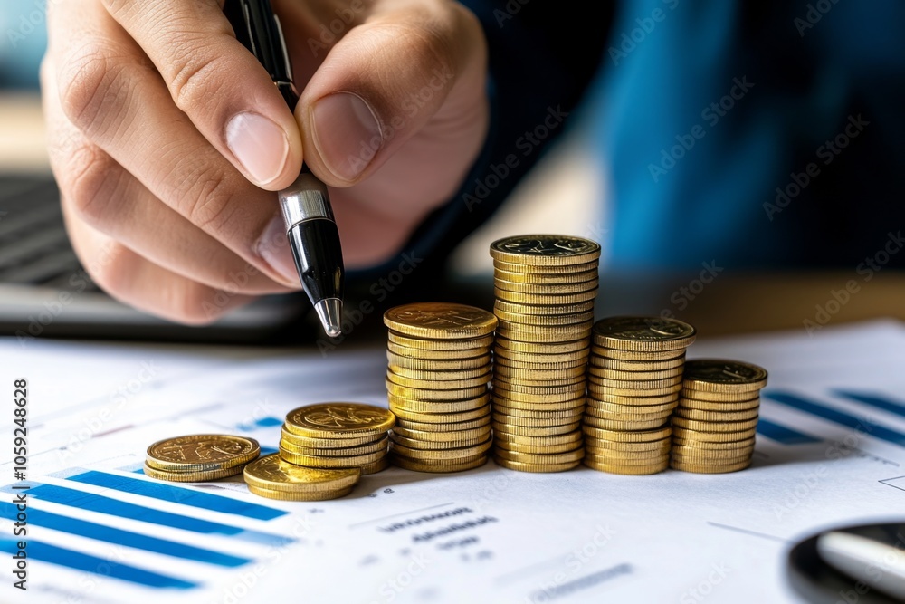 Aufkleber Close-up of investorâ€™s hand signing a bond certificate with interest rates and maturity date, capturing the structured and legally binding nature of bonds, symbolizing formality and precision