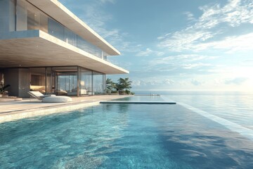 Fototapeta premium Modern Architecture Oceanfront Villa with Infinity Pool