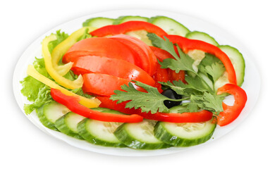 homemade cucumbers and tomatoes in a plate, chopped