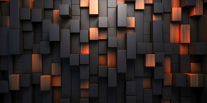 A pattern of dark rectangular blocks with an orange glow, creating a geometric and dynamic visual texture.