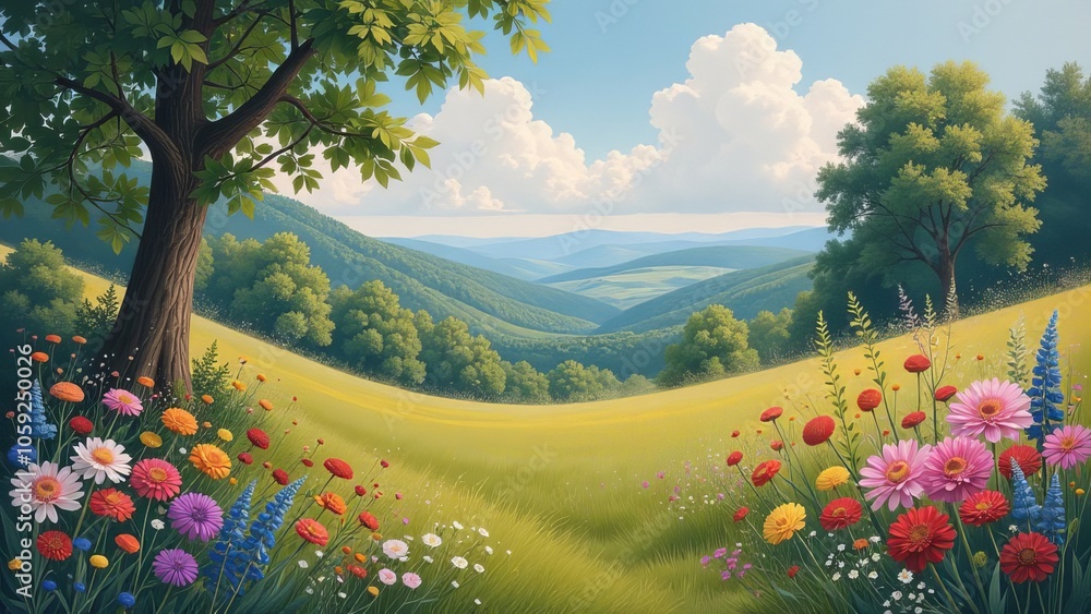 Poster a beautiful landscape with a path leading to a tree