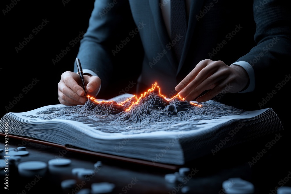Aufkleber Digital 3D illustration of an investor reviewing a structured bond with clear interest and maturity data, capturing the security and structured returns of bonds as debt investments, symbolizing