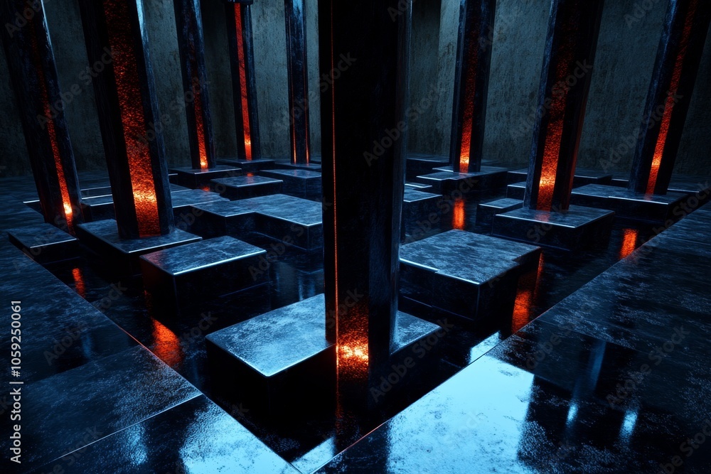 Aufkleber Digital 3D scene of a data warehouse with layered dashboards and organized columns, capturing the depth and structure of organized data storage, symbolizing clarity and scale