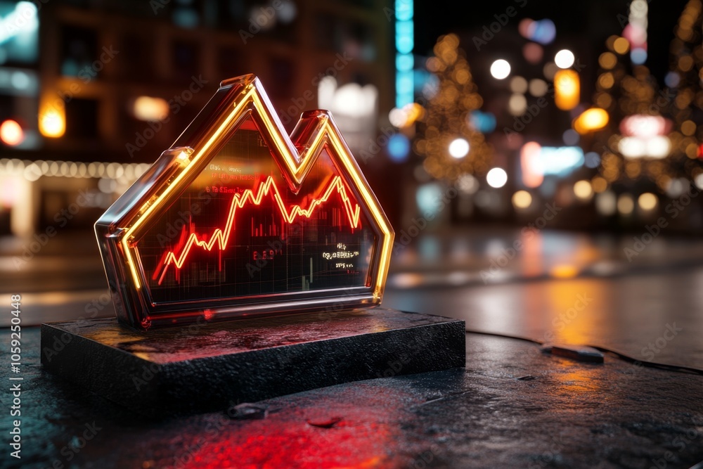 Poster Digital hologram showing a cyberpunk storefront with financial loss statistics, symbolizing the stark reality of business failure in a futuristic setting, symbolizing clarity and change