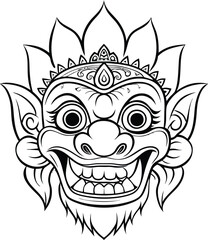 Balinese barong mask vector illustration  black and white