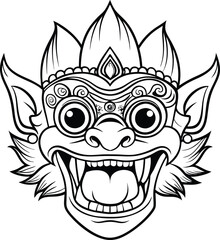 Balinese barong mask vector illustration  black and white