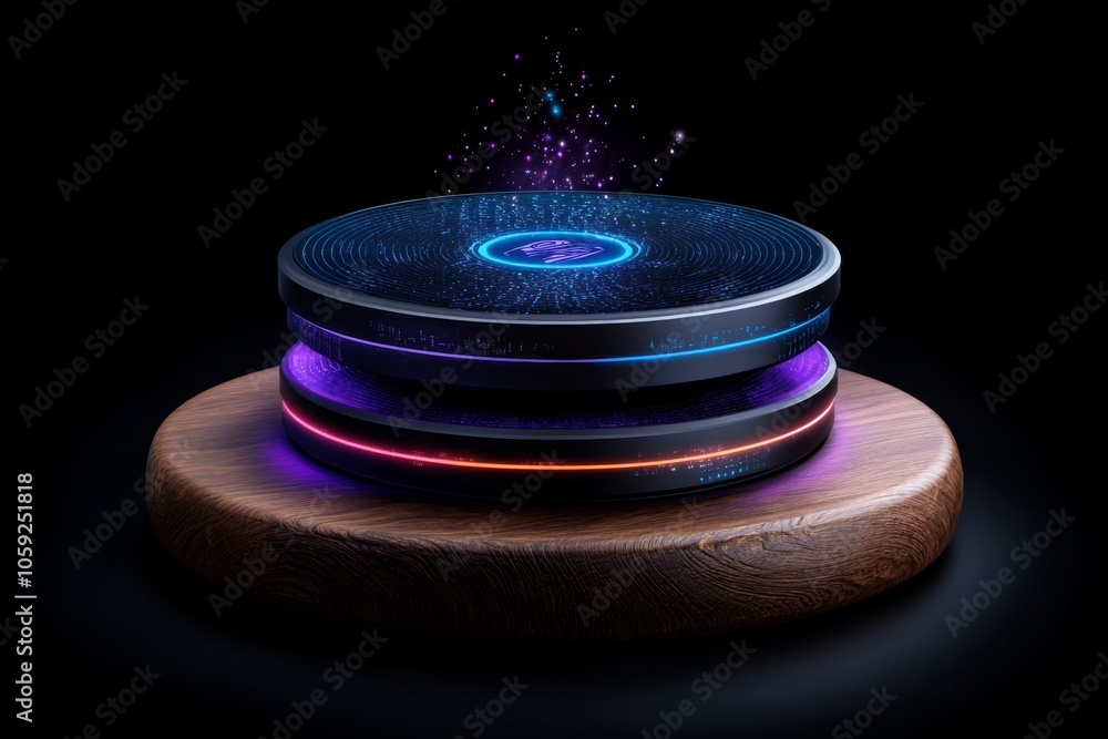 Poster Futuristic holographic data warehouse interface with layered sections, capturing the advanced, structured organization of data storage, symbolizing innovation and clarity