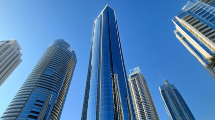 Fototapeta premium A modern office building in Dubai, United Arab Emirates, on July 29, 2024.