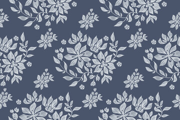 Blue floral wallpaper pattern damask vintage ethnic flowers motif textured victorian modern design hand drawn vector illustration  © Wita Pixs
