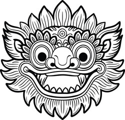 Balinese barong mask vector illustration  black and white