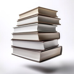 Books in a stack floating or flying isolated white background