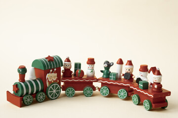 A Christmas card, a red holiday train. a place to copy