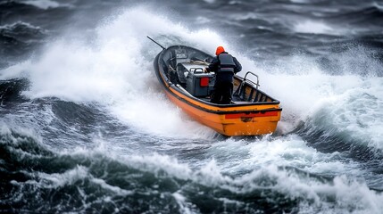 Small Fishing Boat Navigating Rough Waters