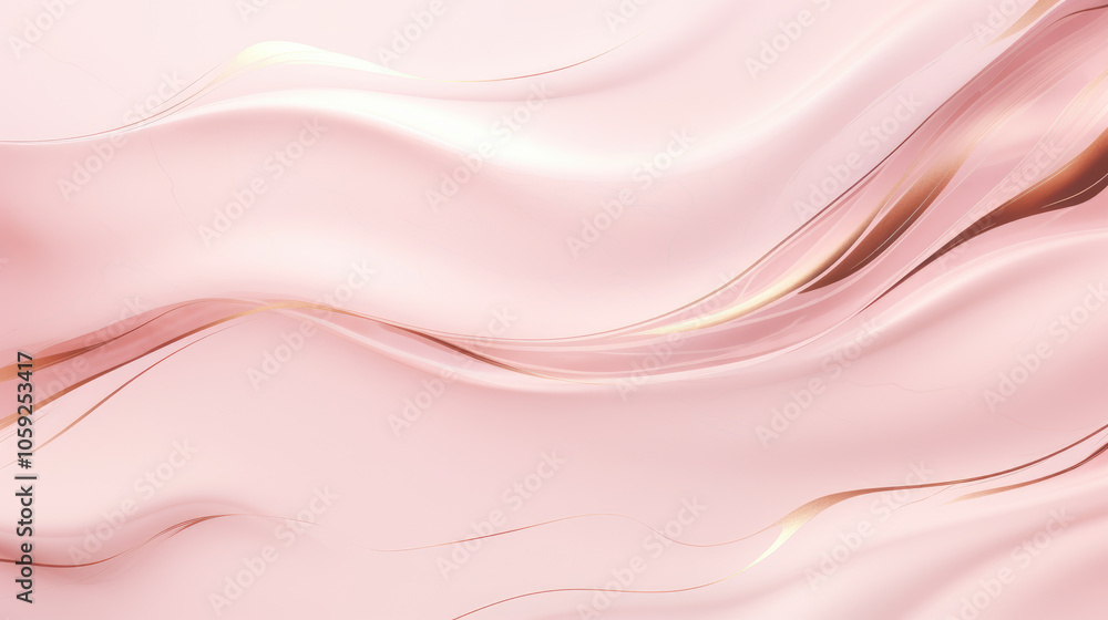 Poster smooth pink waves intertwined with thin golden lines form an elegant and soft abstract background, d