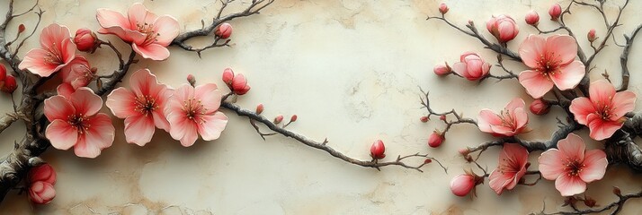Cherry Blossom Frame, delicate pink blooms encircle a serene white center, hand-drawn elegance, soft pastel hues invite tranquility.
