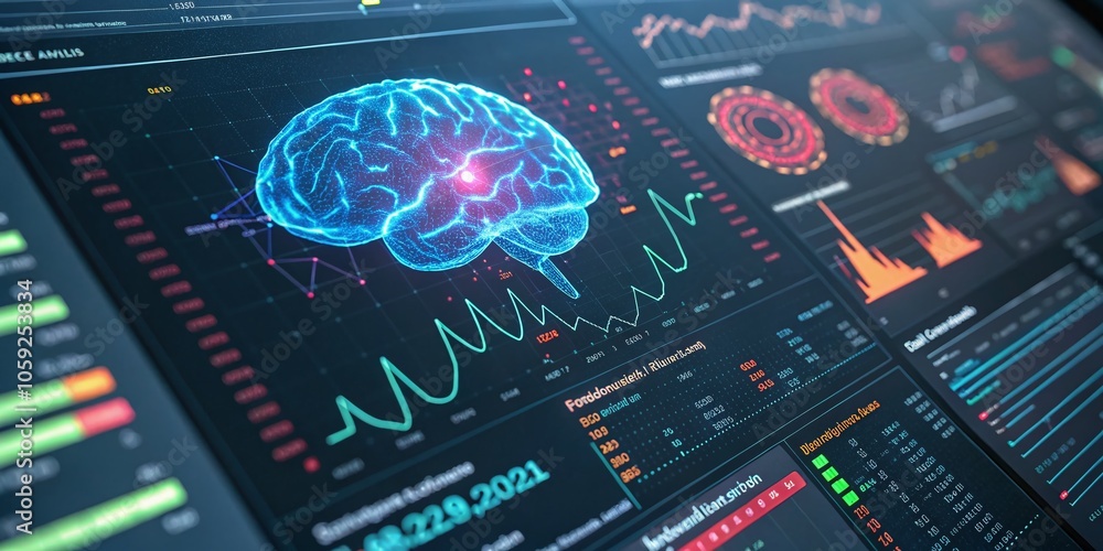 Aufkleber big data analytics and ai tools: a glowing digital brain revolutionizing insights