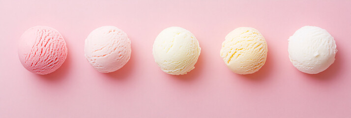 Fototapeta premium pink and white ice cream scoops on a pink background