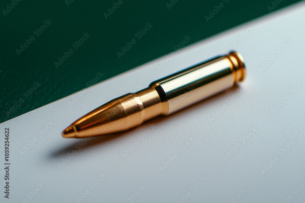 Poster Simple 2D drawing of a bullet lying on its side with minimalist design on white, capturing the iconic look and strength in simplicity, symbolizing purity and power