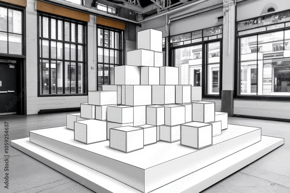 Poster simple 2d drawing of an empty office with packed boxes, symbolizing the quiet end of business operat