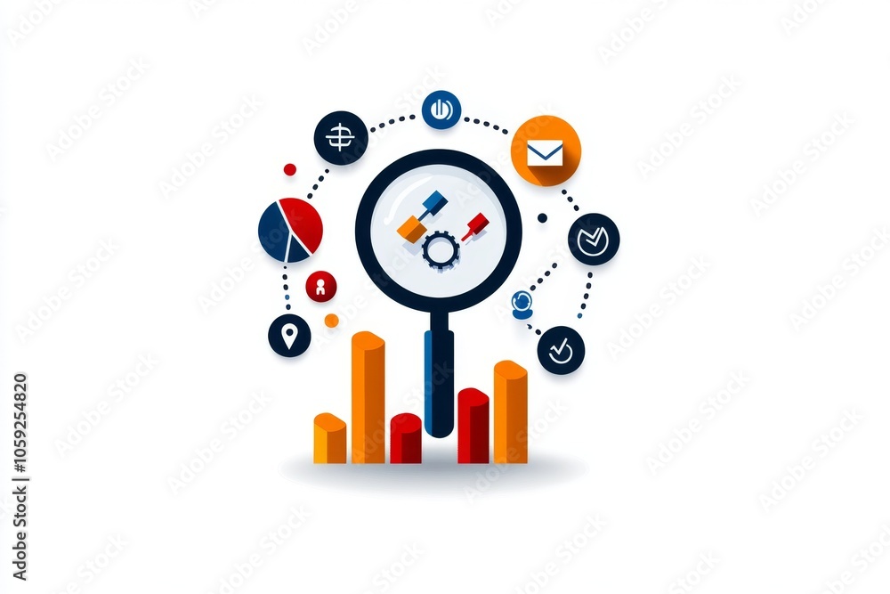 Poster Simple outline of a magnifying glass over data points, capturing the careful search for insights in a minimalist style, symbolizing clarity and insight