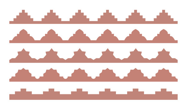 Oriental arabian wall, roof top shape. Simple border with moroccan pattern. Vector elements for eid mubarac card, background