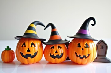Halloween holiday toy pumpkins, toy caps, toy graves, toy candles,
