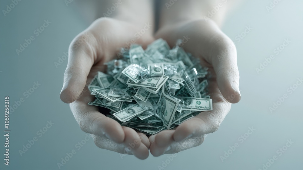 Poster The value of wealth a symbolic representation of money in open hands