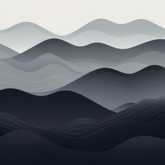 The screen of a phone shows black and subtle gray mountains, in the style of abstract minimalism, 
