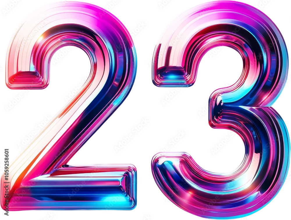 Poster colorful 3d number 23 design with neon gradient effect